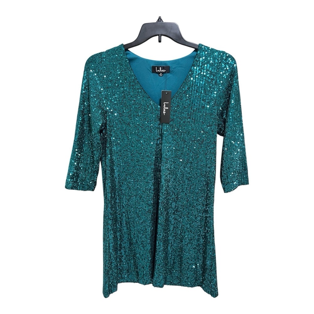 LULU'S Sequined‎ Mini Dress Emerald Green Shift Dress Women's Medium NEW